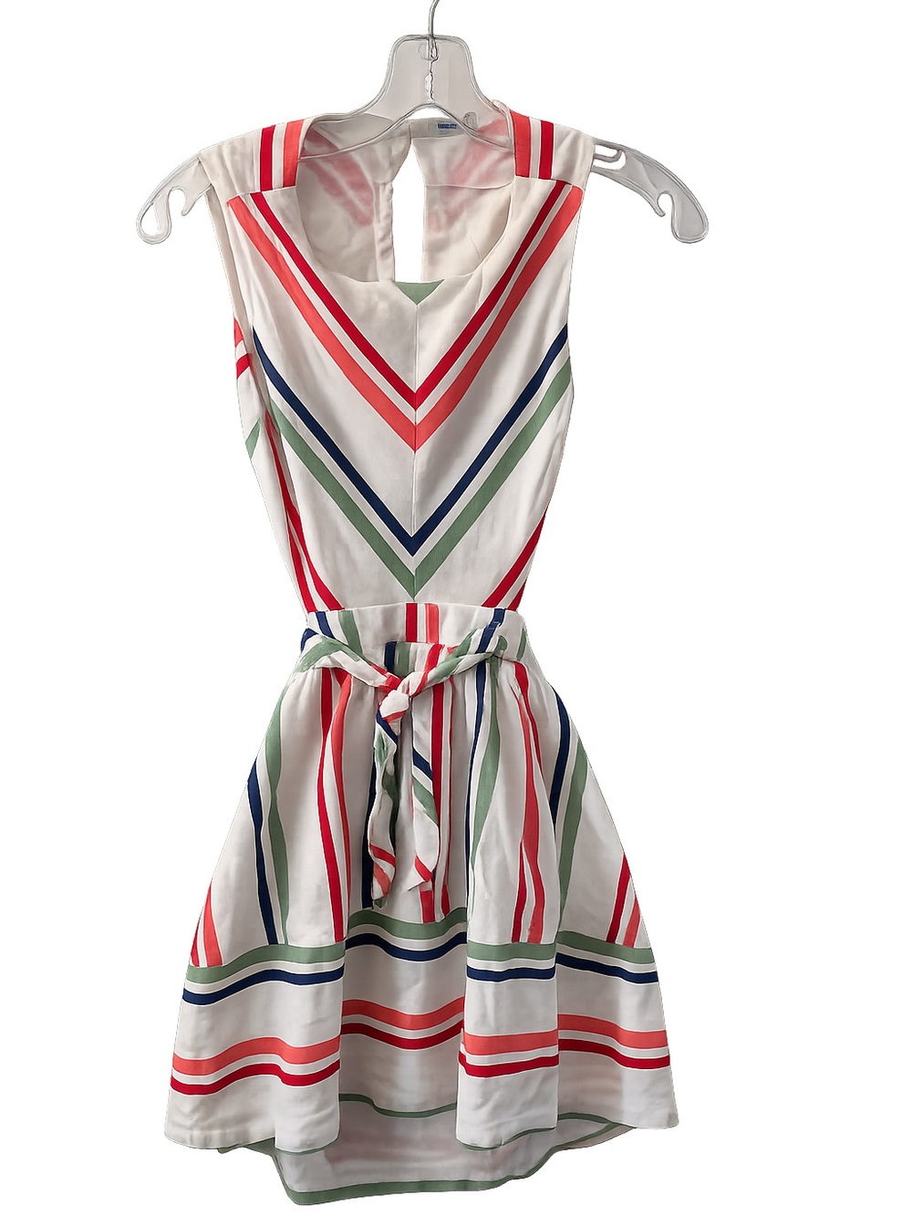 Mayoral White Dress Multicolor Chevron Stripes Cotton Modal Cutout Back Summer